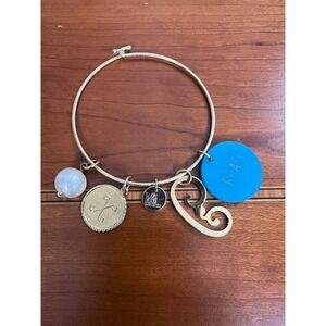 Moon and Lola Gold Tone Charm Bangle Bracelet Create Pearl Blue Acrylic Eclectic